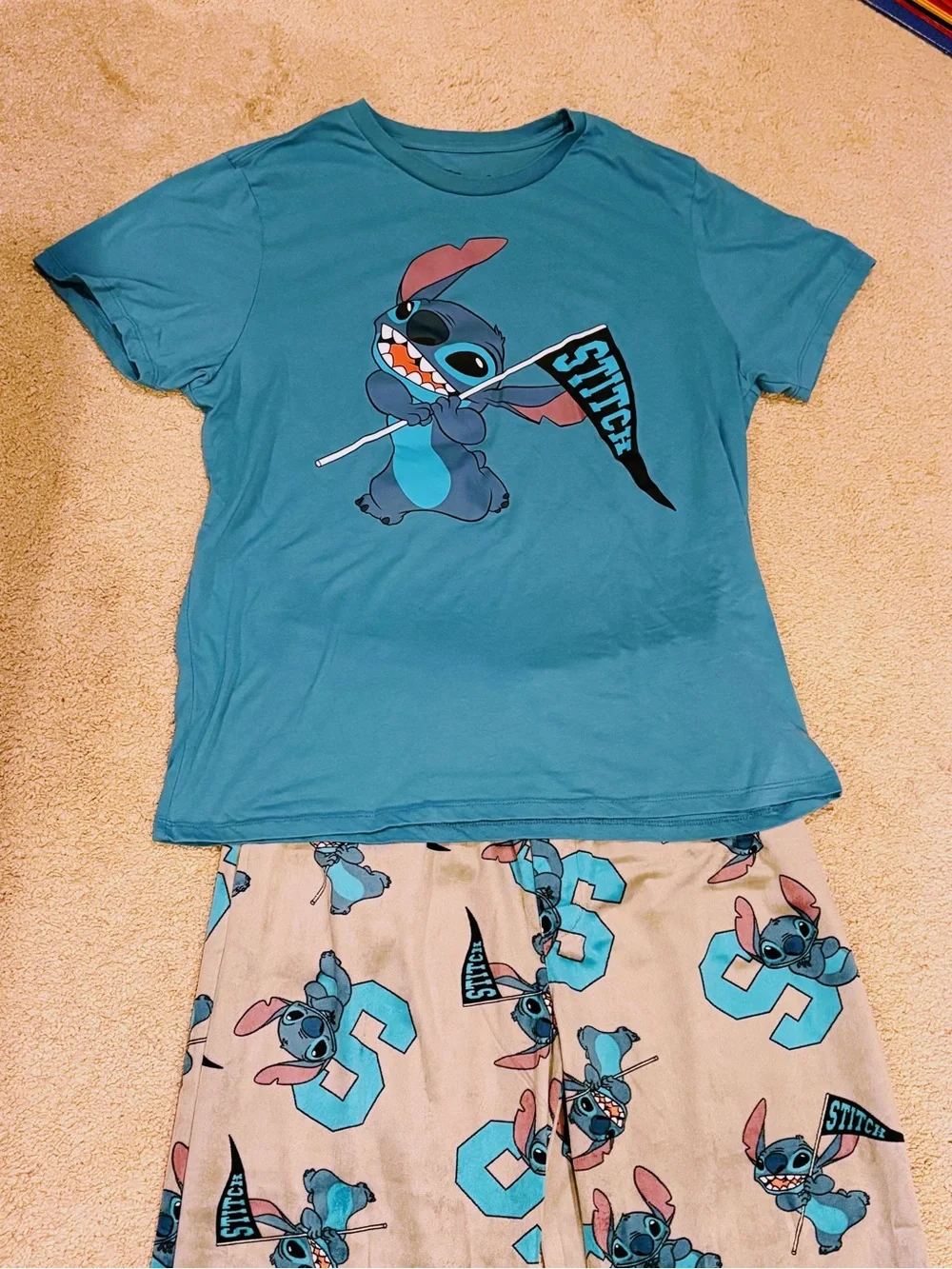 Lilo & Stitch Pajama Set Soft Gray and Blue Bittoms and Cotton T-shirt Size XL